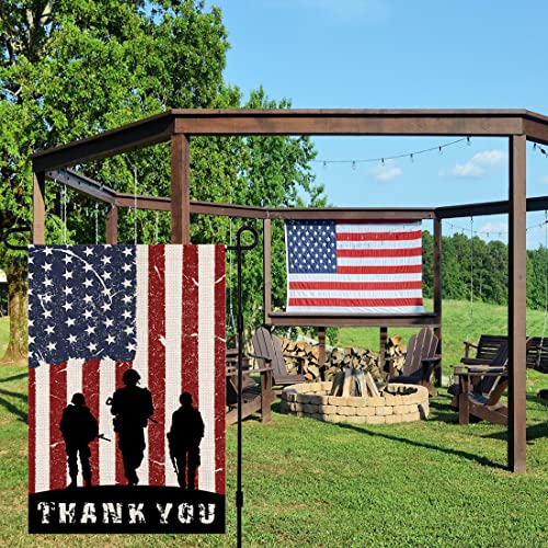 Patriotic American Soldier Thank You Garden Flag 12x18 Inch Double Sided 4th of July Independence Day Memorial Day Yard Outdoor Decor USA Flag