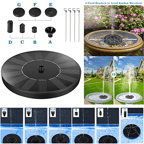 Solar Powered Fountain for Bird Bath, Floating Solar Water Fountain Pump with 7 Nozzles 4 Anti-Collision Bars, Upgrade Solar Fountain Pump for Bird Bath Garden Pond Pool Outdoor