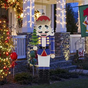 dr.dudu christmas outdoor decorations, 39 inch led lights nutcracker yard stake holding christmas tree, multi-use hanging nutcracker sculpture, front door porch garden yard lawn wall decor