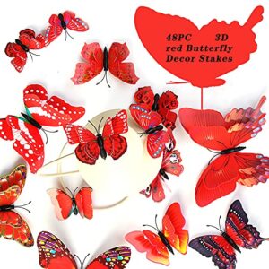 fenely butterfly garden decor stakes,double wing waterproof 3d red butterflies garden ornaments outdoor decorations for patio lawn yard pvc gardening art christmas whimsical gifts