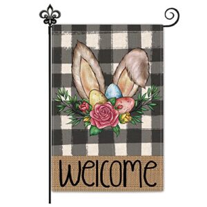 easter garden flag 12 x 18 inch vertical buffalo plaid double sided decorative welcome easter bunny ears easter decor for outside yard outdoor farmhouse easter decorations…