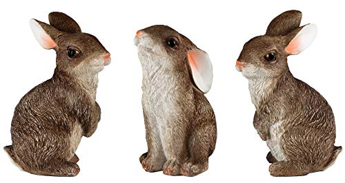 JORAE Bunny Statue Yard Garden Decorations Set of Three, Rabbit Ornament Animal Outdoor Statue Brown, 5 Inch, Polyresin