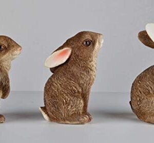 JORAE Bunny Statue Yard Garden Decorations Set of Three, Rabbit Ornament Animal Outdoor Statue Brown, 5 Inch, Polyresin