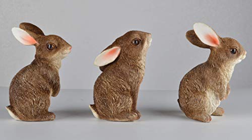 JORAE Bunny Statue Yard Garden Decorations Set of Three, Rabbit Ornament Animal Outdoor Statue Brown, 5 Inch, Polyresin