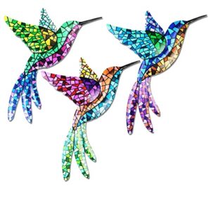 hhgrowe metal hummingbird wall art decor metal colorful birds hanging for indoor outdoor home bedroom office garden 3 pack