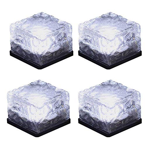 ASTRAEUS Solar Brick Light Solar Ice Light Ice Cube Lights Buried Light Paver for Garden Courtyard Pathway Patio Outdoor Decoration 4 Pack White （Upgraded Package）