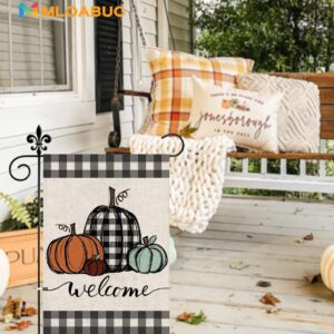 Mloabuc Fall Pumpkins Garden Flag Autumn Welcome Thanksgiving Buffalo Check Fall Yard Flag Farmhouse Double Sided Lattice Vertical Outdoor Decor 12 x 18 In