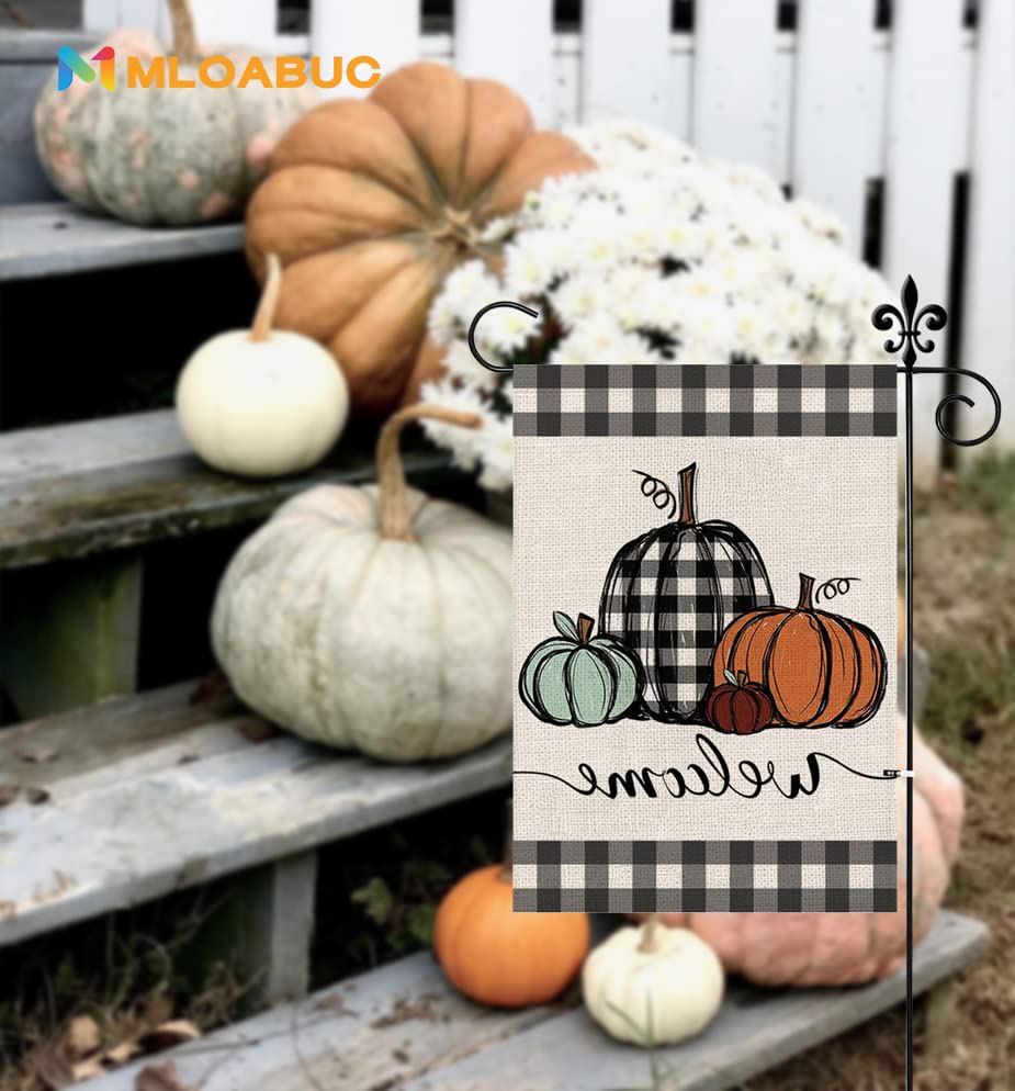 Mloabuc Fall Pumpkins Garden Flag Autumn Welcome Thanksgiving Buffalo Check Fall Yard Flag Farmhouse Double Sided Lattice Vertical Outdoor Decor 12 x 18 In