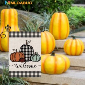 Mloabuc Fall Pumpkins Garden Flag Autumn Welcome Thanksgiving Buffalo Check Fall Yard Flag Farmhouse Double Sided Lattice Vertical Outdoor Decor 12 x 18 In