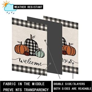 Mloabuc Fall Pumpkins Garden Flag Autumn Welcome Thanksgiving Buffalo Check Fall Yard Flag Farmhouse Double Sided Lattice Vertical Outdoor Decor 12 x 18 In