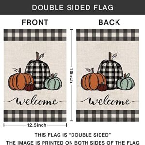 Mloabuc Fall Pumpkins Garden Flag Autumn Welcome Thanksgiving Buffalo Check Fall Yard Flag Farmhouse Double Sided Lattice Vertical Outdoor Decor 12 x 18 In