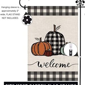 Mloabuc Fall Pumpkins Garden Flag Autumn Welcome Thanksgiving Buffalo Check Fall Yard Flag Farmhouse Double Sided Lattice Vertical Outdoor Decor 12 x 18 In