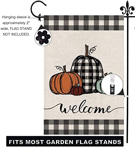 Mloabuc Fall Pumpkins Garden Flag Autumn Welcome Thanksgiving Buffalo Check Fall Yard Flag Farmhouse Double Sided Lattice Vertical Outdoor Decor 12 x 18 In