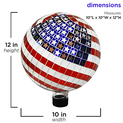 Alpine Corporation 12" Tall Indoor/Outdoor Mosaic American Flag Gazing Globe Yard Art Decor