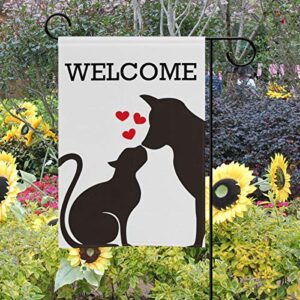 ZZAEO Dog Cat Garden Flag, 12 x 18 inch Yard Flag Vertical Polyester Welcome Small Banner for Outside