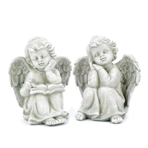 dkjocky resin statue cherubs angel statue yard decorations outdoor, angel figurines fairy garden accessories, halloween angels figurines memorial gifts, 2 packs