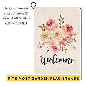 Spring Peonies Welcome Garden Flag Vertical Double Sided Burlap Yard Spring Flower Farmhouse Outdoor Decor 12.5 x 18 Inches