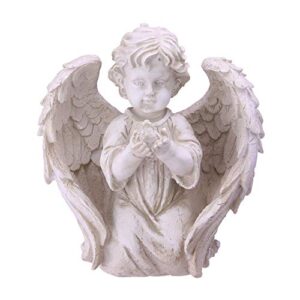 Northlight 9.75" Ivory Angel Boy Kneeling with Dove Outdoor Garden Statue