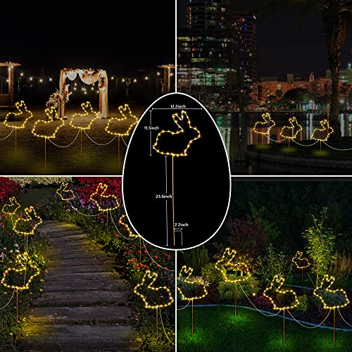 Easter Bunny Landscape Garden Pathway Window Light up Decor, 105 LEDs 3 Pack Metal Yard Sidewalk Lights, Holiday Rabbit Lamp Outdoor with Plug in Ground Stake for Patio, Yard, Lawn, Walkway Decoration