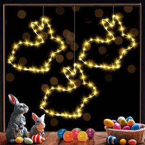 easter bunny landscape garden pathway window light up decor, 105 leds 3 pack metal yard sidewalk lights, holiday rabbit lamp outdoor with plug in ground stake for patio, yard, lawn, walkway decoration