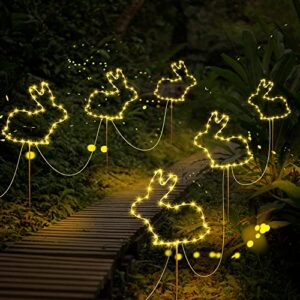 Easter Bunny Landscape Garden Pathway Window Light up Decor, 105 LEDs 3 Pack Metal Yard Sidewalk Lights, Holiday Rabbit Lamp Outdoor with Plug in Ground Stake for Patio, Yard, Lawn, Walkway Decoration