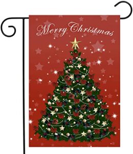 𝑨𝑶𝑫𝑬𝑹𝑻𝑰 christmas garden flags 12×18 double sided, christmas tree design outdoor christmas decorations, burlap material winter garden for outside