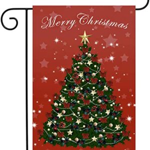 𝑨𝑶𝑫𝑬𝑹𝑻𝑰 Christmas Garden Flags 12x18 Double Sided, Christmas Tree Design Outdoor Christmas Decorations, Burlap Material Winter Garden for Outside