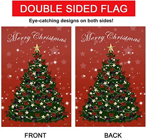 𝑨𝑶𝑫𝑬𝑹𝑻𝑰 Christmas Garden Flags 12x18 Double Sided, Christmas Tree Design Outdoor Christmas Decorations, Burlap Material Winter Garden for Outside