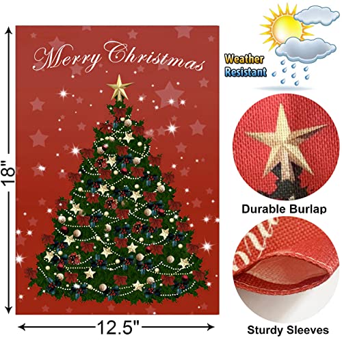 𝑨𝑶𝑫𝑬𝑹𝑻𝑰 Christmas Garden Flags 12x18 Double Sided, Christmas Tree Design Outdoor Christmas Decorations, Burlap Material Winter Garden for Outside