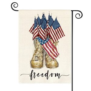 avoin colorlife 4th of july patriotic garden flag double sided outside 12×18 inch, freedom soldier boots american flag yard outdoor decoration