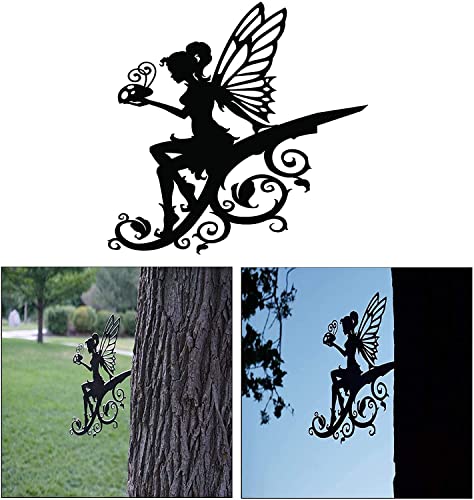 Outdoor Decor Metal Art Fairy Silhouette Sculpture Garden Lawn Backyard Tree Ornaments