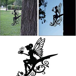 Outdoor Decor Metal Art Fairy Silhouette Sculpture Garden Lawn Backyard Tree Ornaments