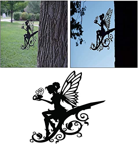 Outdoor Decor Metal Art Fairy Silhouette Sculpture Garden Lawn Backyard Tree Ornaments