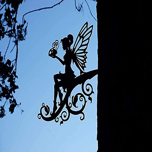 Outdoor Decor Metal Art Fairy Silhouette Sculpture Garden Lawn Backyard Tree Ornaments