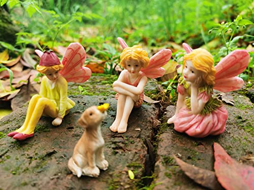 JIUMO Miniature Garden Fairies for Fairy Garden Fairy Figurines Accessories Outdoor Little Garden Fairies Mini Fairies Set for Kids Garden Miniature Boy Fairies Sitting Fairies