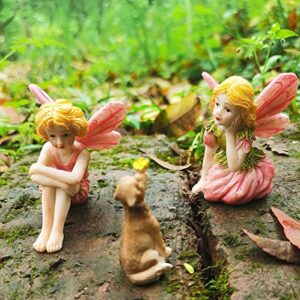 JIUMO Miniature Garden Fairies for Fairy Garden Fairy Figurines Accessories Outdoor Little Garden Fairies Mini Fairies Set for Kids Garden Miniature Boy Fairies Sitting Fairies