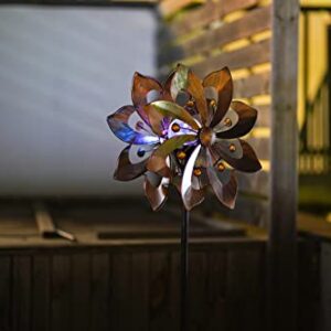 TOMBABY Solar Copper Wind Spinner with Glass Ball Color Changing LED Lighting with Kinetic Wind Mill Dual Direction for Patio Lawn Garden Holiday Decoration