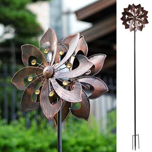 TOMBABY Solar Copper Wind Spinner with Glass Ball Color Changing LED Lighting with Kinetic Wind Mill Dual Direction for Patio Lawn Garden Holiday Decoration