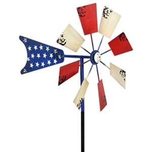 exhart yard pinwheel decorations – american flag windmill spinner – usa garden windmill w/weather resistant americana metal blades, patriotic decorations, garden décor (12″ l x 13″ w x 54″ h)