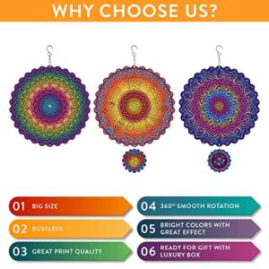 Wind Spinners Outdoor Metal Decorations Purple Gorgeous Double Spinners | Mandala Stainless Steel Ornament for Garden Home Decor | Multi Color Metal Sun Catcher Art for Tree Hanging, Backyard (M4)