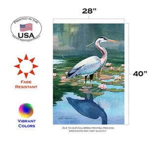 Toland Home Garden 109996 Reflecting Heron Bird Flag 28x40 Inch Double Sided for Outdoor Birds House Yard Decoration