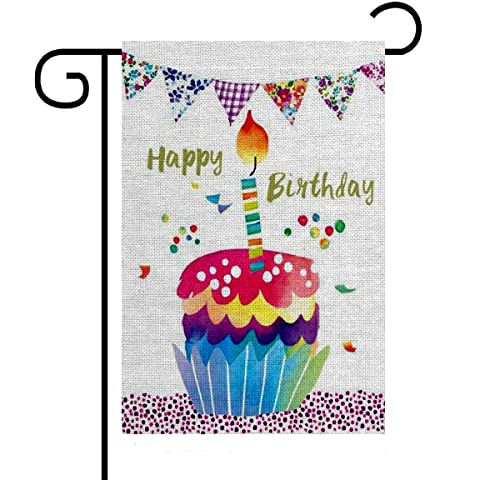 KiBSHiYiQi Happy Birthday Garden Flag Birthday Party Decoration Banner Vertical Double Sided 12.5 × 18 inch Burlap Flag Outdoor Yard House Decor (Style07)