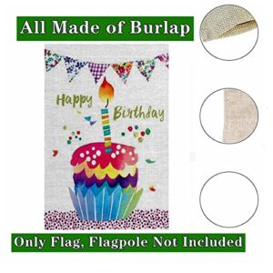 KiBSHiYiQi Happy Birthday Garden Flag Birthday Party Decoration Banner Vertical Double Sided 12.5 × 18 inch Burlap Flag Outdoor Yard House Decor (Style07)