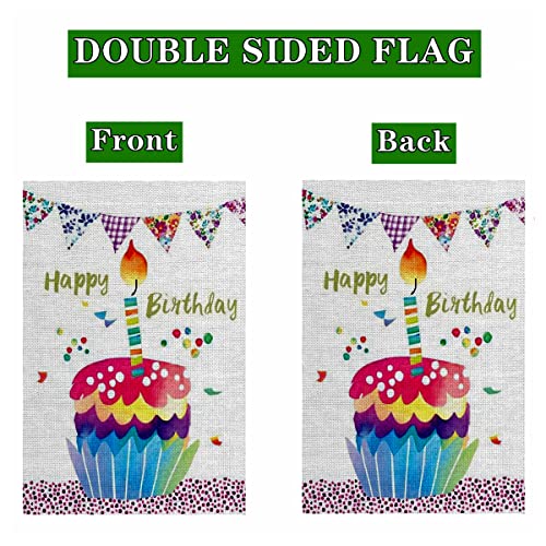 KiBSHiYiQi Happy Birthday Garden Flag Birthday Party Decoration Banner Vertical Double Sided 12.5 × 18 inch Burlap Flag Outdoor Yard House Decor (Style07)