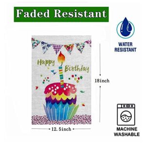 KiBSHiYiQi Happy Birthday Garden Flag Birthday Party Decoration Banner Vertical Double Sided 12.5 × 18 inch Burlap Flag Outdoor Yard House Decor (Style07)