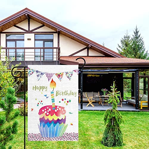 KiBSHiYiQi Happy Birthday Garden Flag Birthday Party Decoration Banner Vertical Double Sided 12.5 × 18 inch Burlap Flag Outdoor Yard House Decor (Style07)