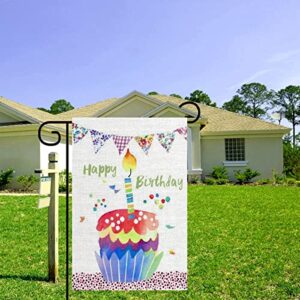 KiBSHiYiQi Happy Birthday Garden Flag Birthday Party Decoration Banner Vertical Double Sided 12.5 × 18 inch Burlap Flag Outdoor Yard House Decor (Style07)