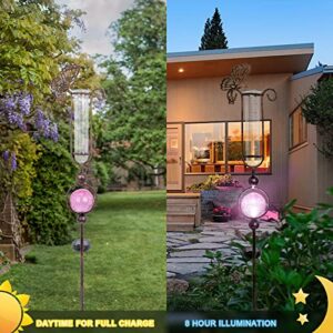 MUMTOP Rain Gauge Outdoor - 36 Inch Solar Butterfly Crackle Glass Stake Lights for Lawn, Yard and Garden