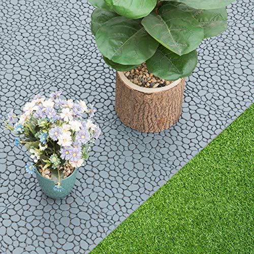 Gardenised QI003970.5 Interlocking Cobbled Stone Look Garden Pathway Tiles, Decorative Floor Grass Pavers Anti-Slip Mat, 5 Pack, Gray