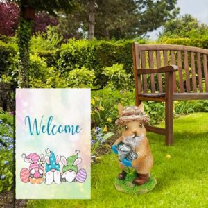 Surfapans Welcome Gnome Easter Garden Flag 12x18 Inch Double Sided Outside Burlap Easter Egg Spring Small Outdoor Yard Flags Porch Home Holiday Decoration